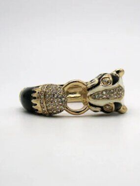 Banana Republic Vintage Leopard Head Enamel Pave Crystal Hinged Bangle Bracelet